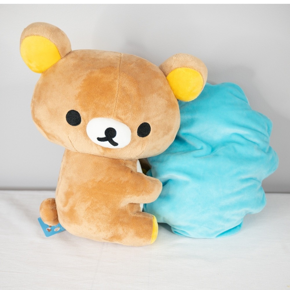 San-X Rilakkuma Plush Toy 14" Brown New Cloud Nap Series Plushie Blue Pillow